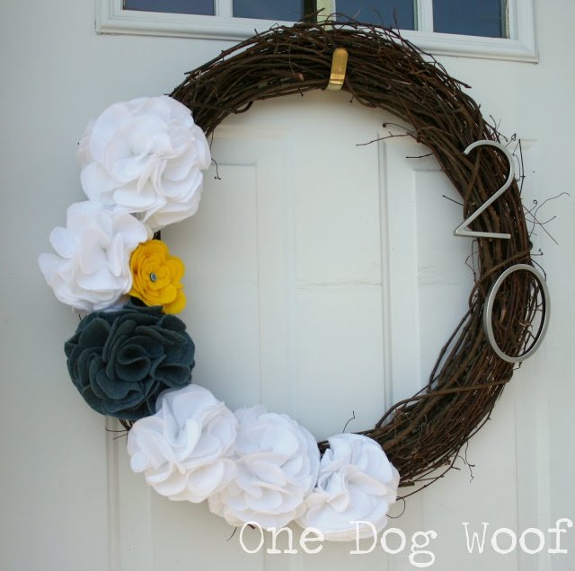 One Dog Woof: Felt Flower House Number Wreath