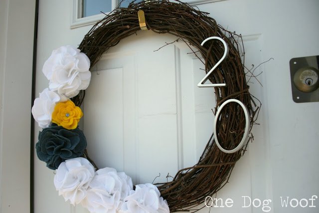 One Dog Woof: House Number Door Wreath