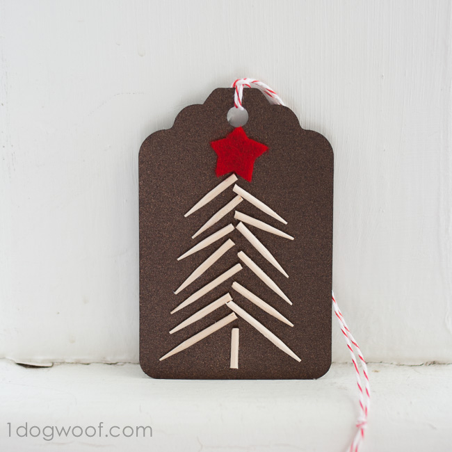 Use cut up toothpick segments to create a Christmas Tree: Homemade Christmas Gift Tags. Instructions at www.1dogwoof.com