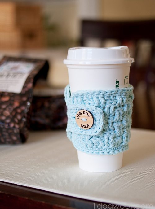 Basketweave Cup Cozy Crochet Pattern with #MyFavoriteBloggers