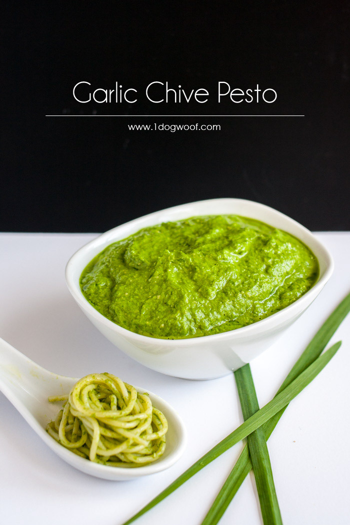 Recipe for Garlic Chive Pesto | www.1dogwoof.com