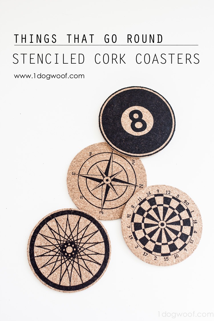 These stenciled cork coasters look awesome! There's free Silhouette cut files too! | www.1dogwoof.com