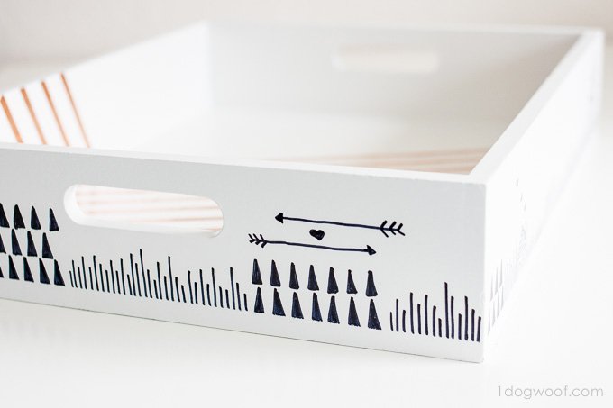 Copper tape and a permanent marker to create a fun modern tray | www.1dogwoof.com