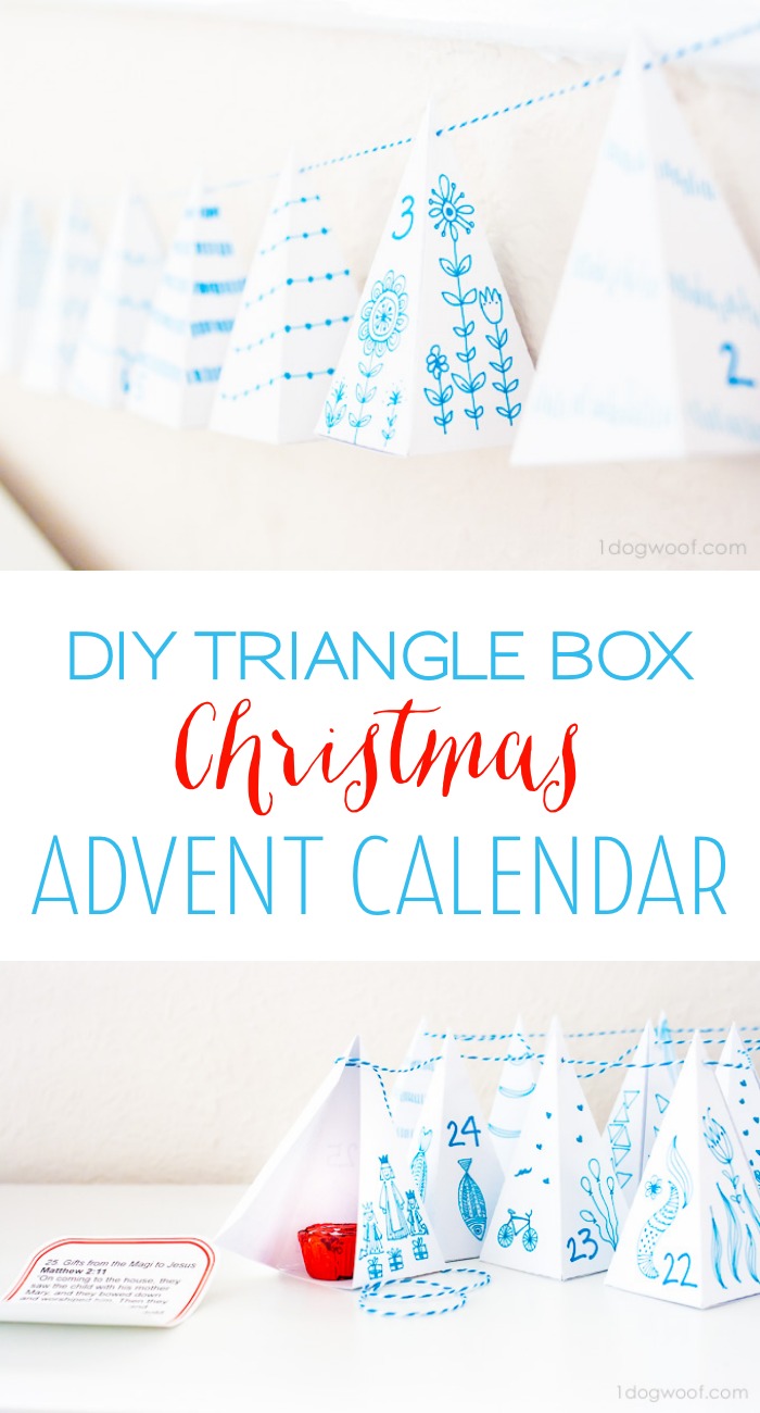 DIY Triangle Box Advent Calendar. So cute and perfect for hiding a message or a treat | www.1dogwoof.com