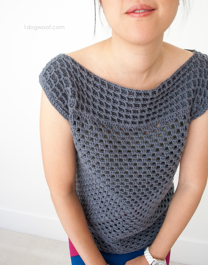Waffle stitch adds interest and texture to the basic granny squared crochet top