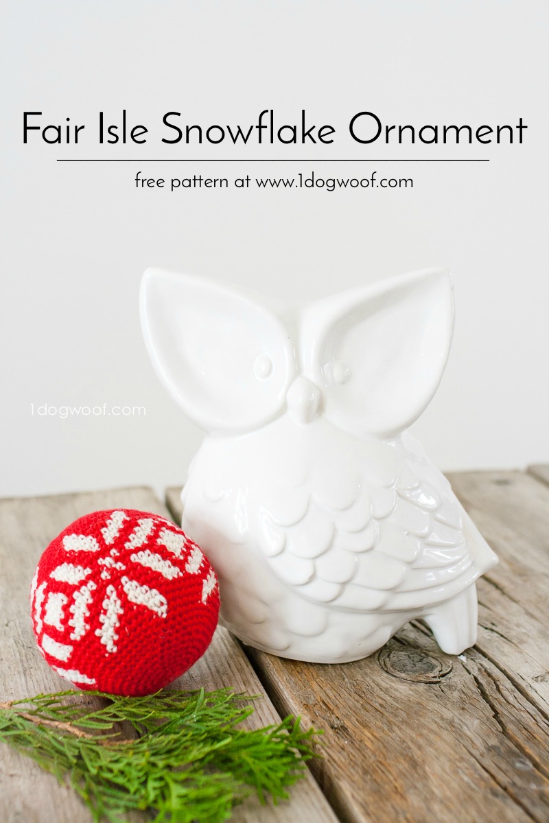 Fair Isle Snowflake Christmas Ornament, perfect to decorate your tree for Christmas! Free crochet pattern | 1dogwoof.com
