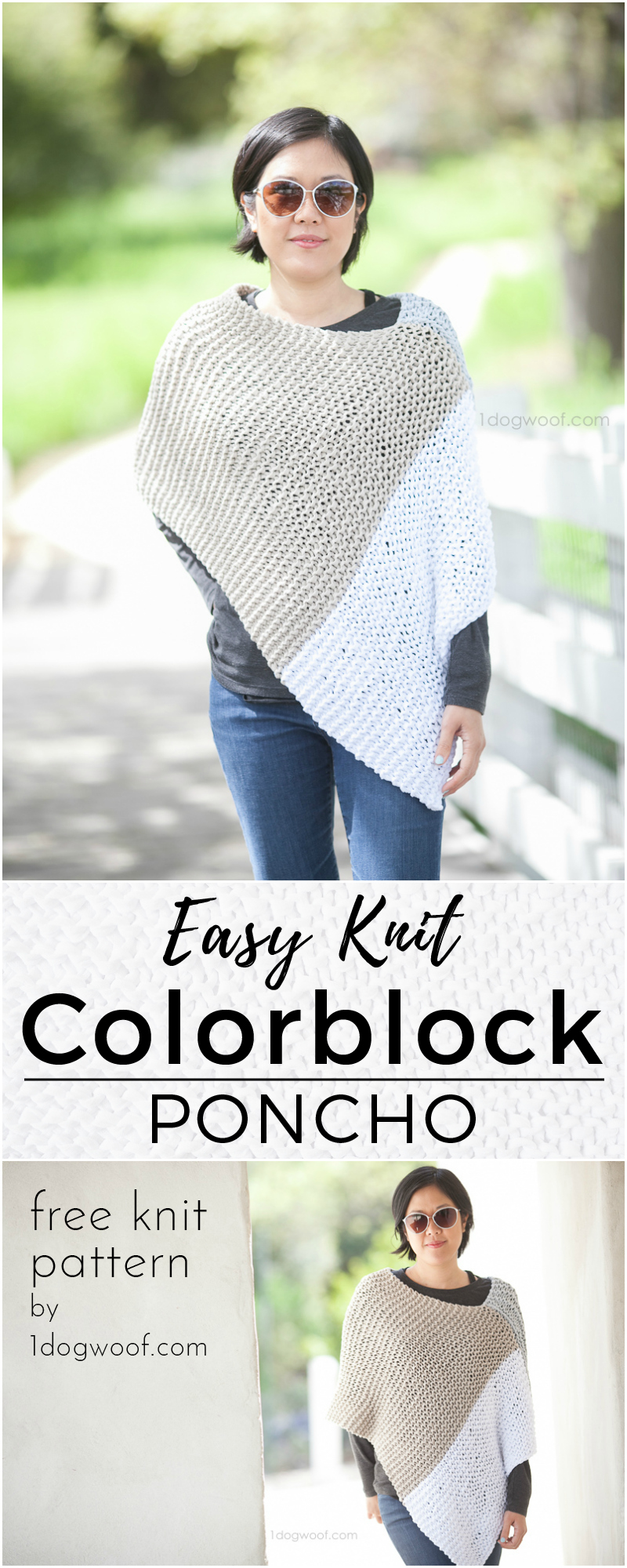 Easy Knit Catalunya Colorblock Poncho: free knitting pattern. A modern colorblock wrap or poncho using a simple knit garter stitch! Photo by Jeune Girl Studio | 1dogwoof.com