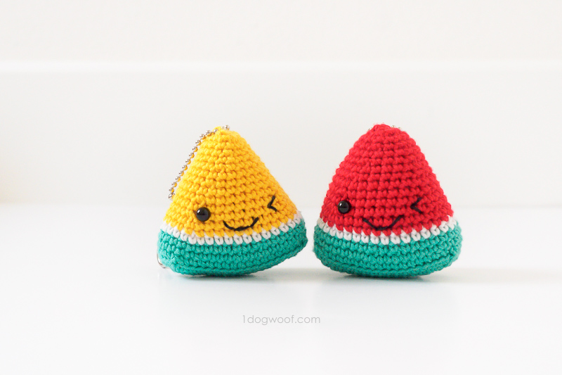 yellow and red watermelon keychains