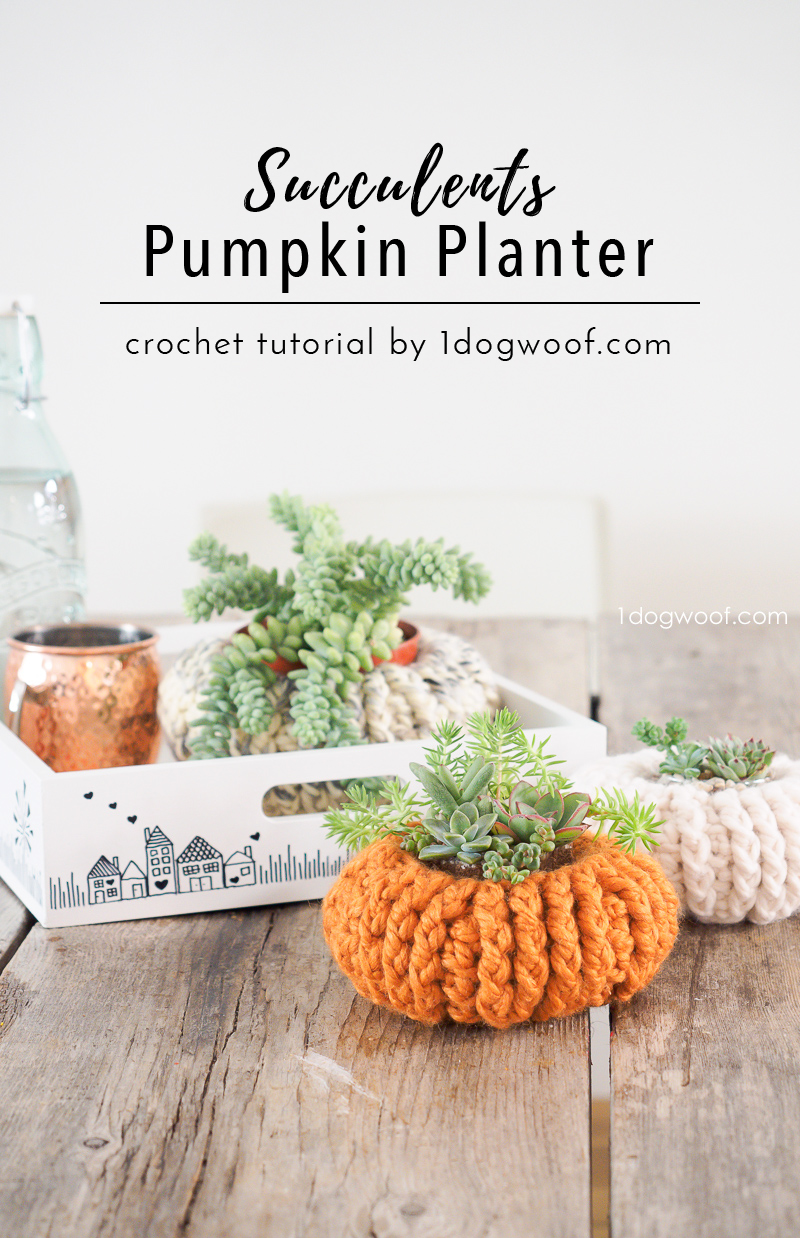Add to your fall decor with these crocheted pumpkin planters. They make great pots for succulents! Free crochet pattern at 1dogwoof.com