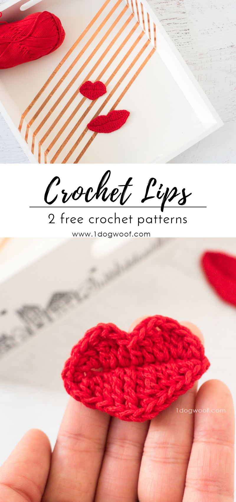 Free crochet patterns for 2 different types of lips appliques | www.1dogwoof.com