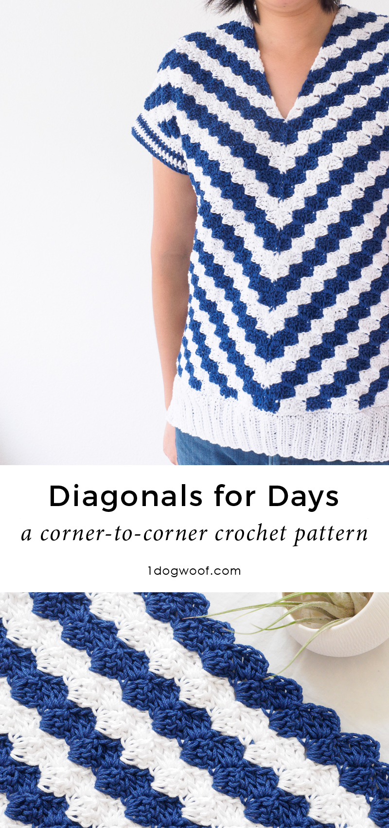This corner to corner, or c2c crochet top uses stripes to make chevrons and makes a striking addition to any wardrobe! | www.1dogwoof.com