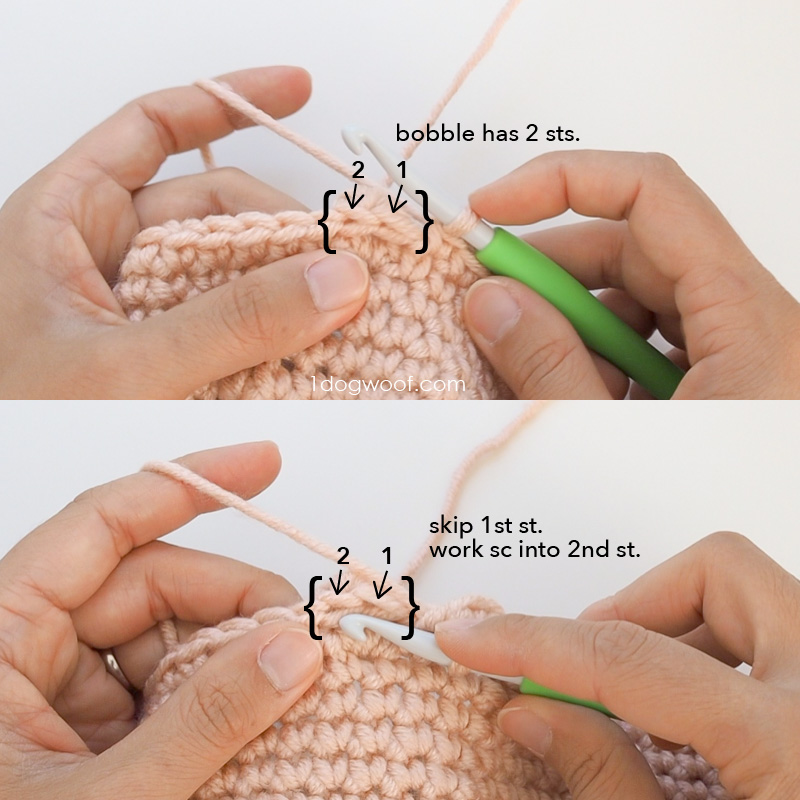How to work into 2nd stitch of crochet bobble