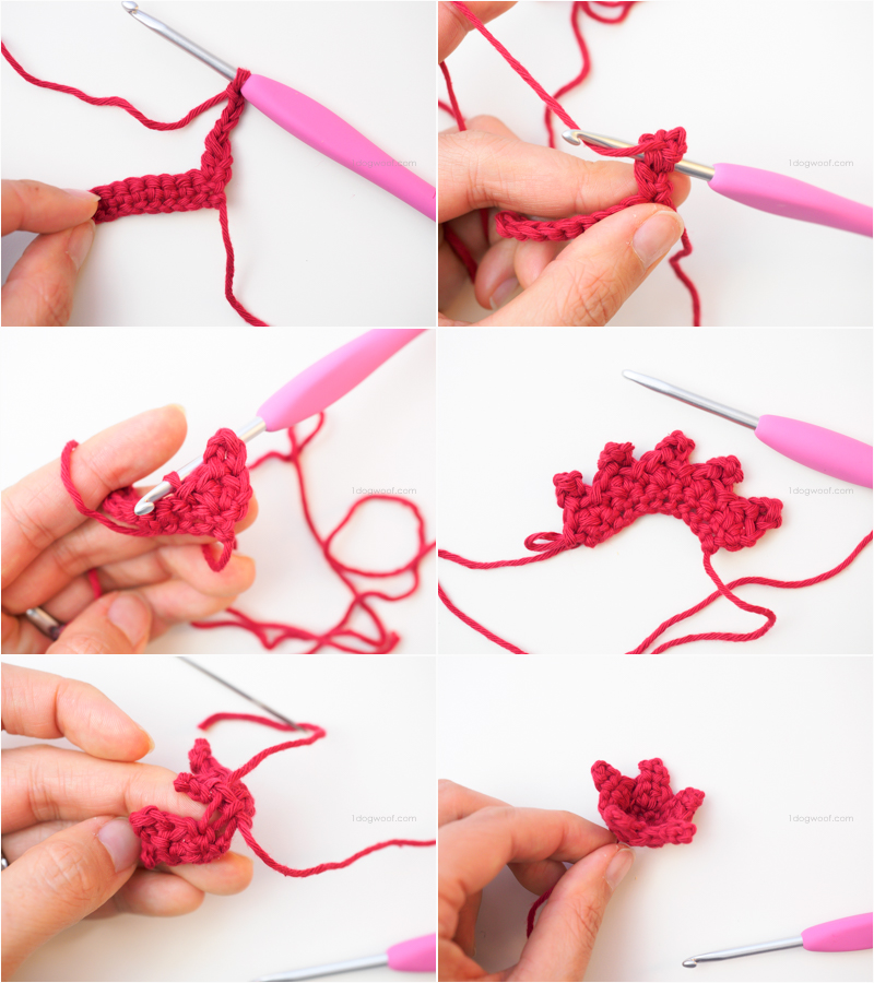 making the crown of the amigurumi pomegranate