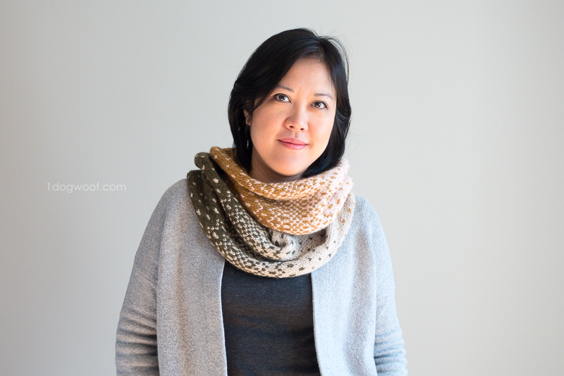 Fading waves cowl knitting pattern fits around neck twice.