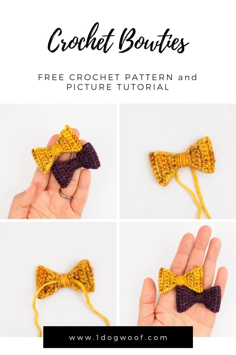 how to crochet a mini crochet bowtie vertical image