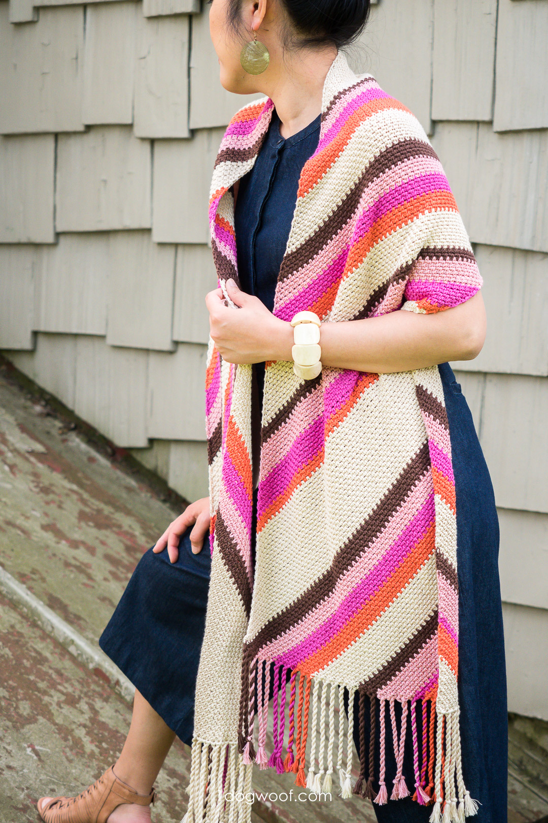 throwback wrap striped crochet shawl