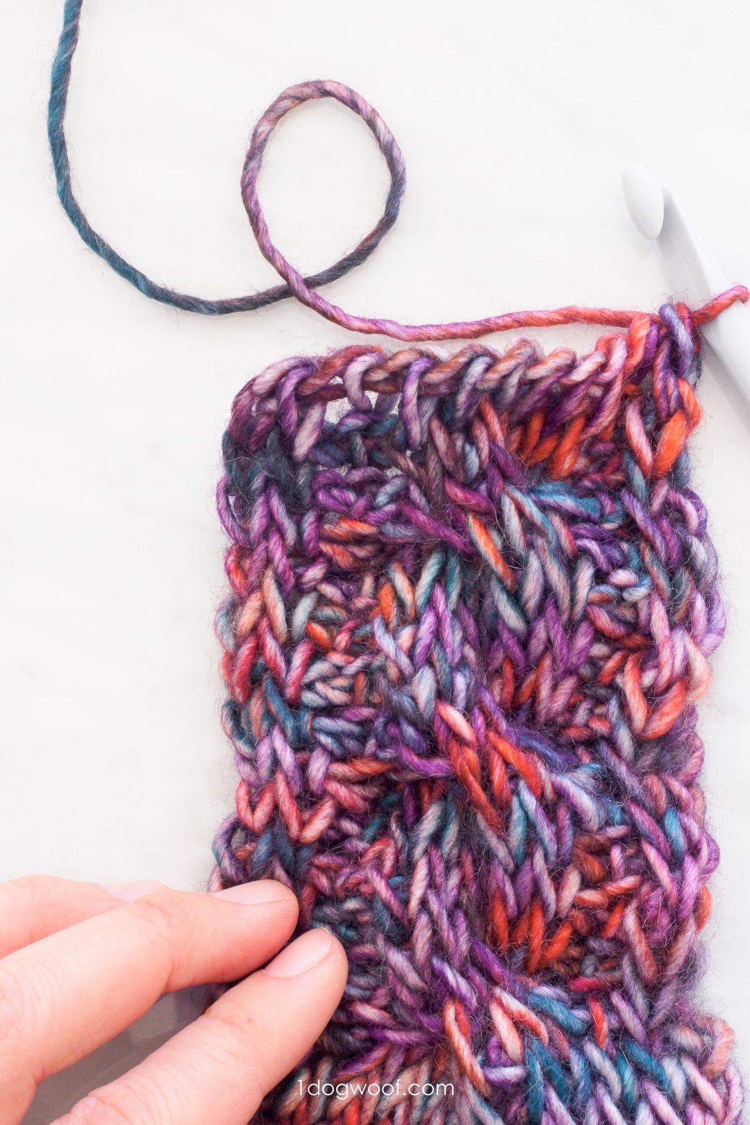 tunisian crochet cables with hand-dyed yarn